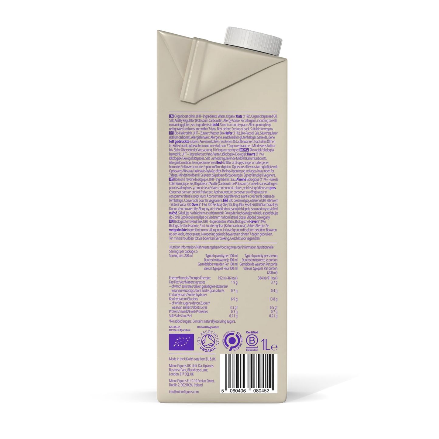 Lait d'avoine Minor Figures BIO/Organic x 6L